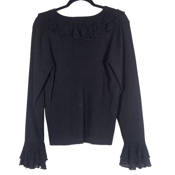 Ralph Lauren Black Label Ruffle Sweater M – Dark Academia Whimsygoth Quiet Luxe - Picture 3 of 11